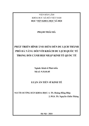 Phát triển hình ảnh điểm đến du lịch thành phố đà nẵng đối với khách du lịch quốc tế trong bối cảnh hội nhập kinh tế quốc tế