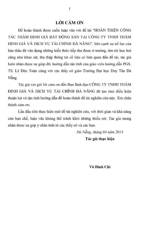 Luận văn thạc sĩ hoàn thiện công tác thẩm định giá bất động sản tại công ty tnhh thẩm định giá và dịch vụ tài chính đà nẵng