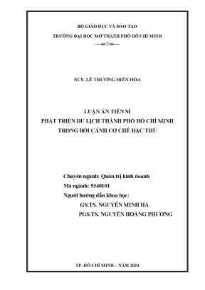 Phát triển du lịch thành phố hồ chí minh trong bối cảnh cơ chế đặc thù