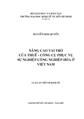 Luận văn thạc sĩ nâng cao vai trò của thuế công cụ phục vụ sự nghiệp công nghiệp hóa ở việt nam