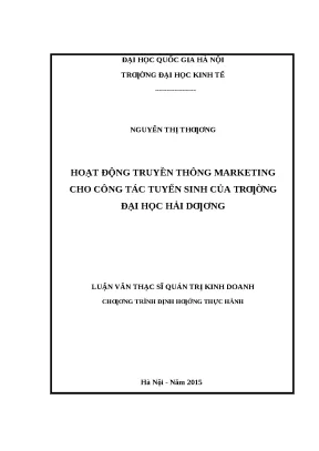 Luận văn hoạt động truyền thông marketing cho công tác tuyển sinh của trường đại học hải dương