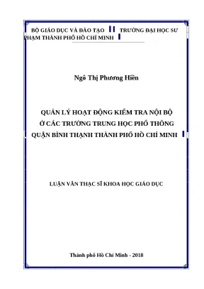 Luận văn thạc sĩ quản lý hoạt động kiểm tra nội bộ ở các trường trung học phổ thông quận bình thạnh thành phố hồ chí minh