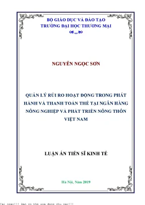 Quản lý rủi ro hoạt động trong phát hành và thanh toán thẻ tại ngân hàng nông nghiệp và phát triển nông thôn việt nam