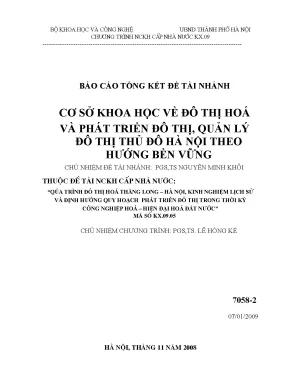 Cơ sở khoa học về đô thị hóa và phát trển đô thị quản lý đô thị thủ đô hà nội theo hướng bền vững