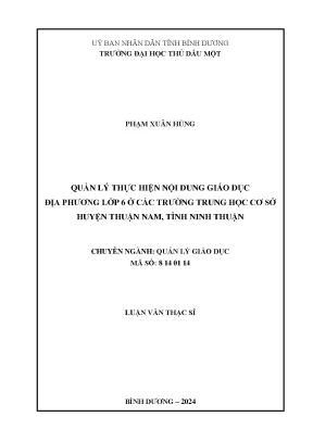 Quản lý thực hiện nội dung giáo dục địa phương lớp 6 ở các trường trung học cơ sở huyện thuận nam tỉnh ninh thuận