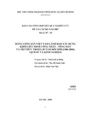 Đảng cộng sản việt nam lãnh đạo xây dựng khối liên minh công nhân nông dân và trí thức trong 20 năm đối mới 1986 2006 lịch sử và kinh nghiệm 1