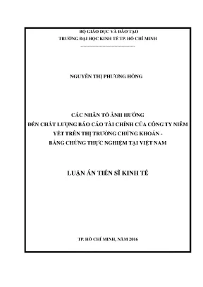 Luận văn thạc sĩ các nhân tố ảnh hưởng đến chất lượng báo cáo tài chính của công ty niêm yết trên thị trường chứng khoán bằng chứng thực nghiệm tại việt nam