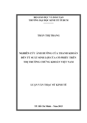 Luận văn thạc sĩ nghiên cứu ảnh hưởng của thanh khoản đến tỷ suất sinh lợi của cổ phiếu trên thị trường chứng khoán việt nam