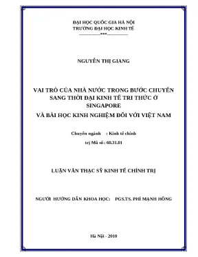 Luận văn vai trò của nhà nước trong bước chuyển sang thời đại kinh tế tri thức ở singapore và bài học kinh nghiệm đối với việt nam