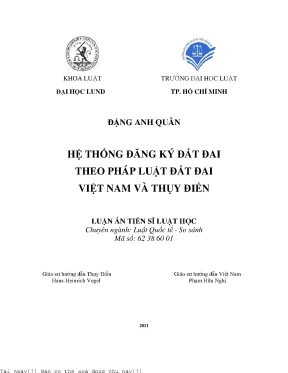 Hệ thống đăng ký đất đai theo pháp luật đất đai việt nam và thụy điển