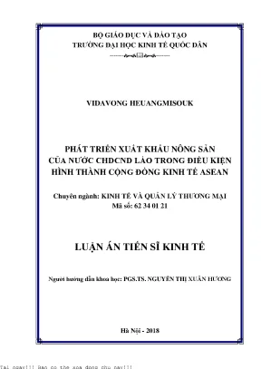 Phát triển xuất khẩu nông sản của nước chdcnd lào trong điều kiện hình thành cộng đồng kinh tế asean