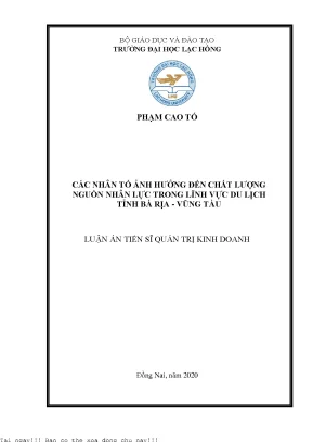 Các nhân tố ảnh hưởng đến chất lượng nguồn nhân lực trong lĩnh vực du lịch tỉnh bà rịa vũng tàu