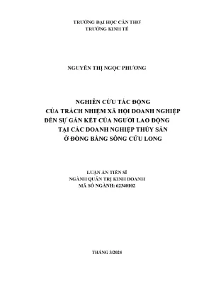 Nghiên cứu tác động của trách nhiệm xã hội doanh nghiệp đến sự gắn kết của người lao động tại các doanh nghiệp thủy sản ở đbscl