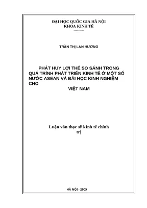 Luận văn phát huy lợi thế so sánh trong quá trình phát triển kinh tế ở một số nước asean và bài học kinh nghiệm cho việt nam