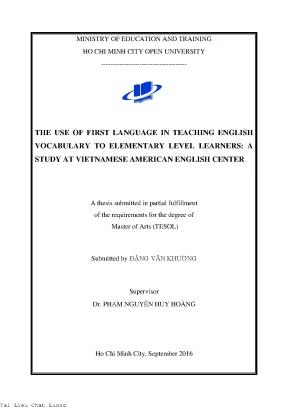The use of first language in teaching english vocabulary to elementary level learners a study at vietnamese american english center