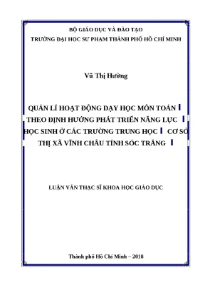 Luận văn thạc sĩ quản lí hoạt động dạy học môn toán theo định hướng phát triển năng lực học sinh ở các trường trung học cơ sở thị xã vĩnh châu tỉnh sóc trăng
