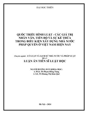 Quốc triều hình luật các giá trị nhân văn tiến bộ và sự kế thừa trong điều kiện xây dựng nhà nước pháp quyền ở việt nam hiện nay