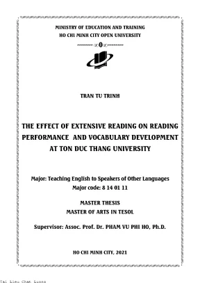 The effect of extensive reading on reading performance and vocabulary development at ton duc thang university