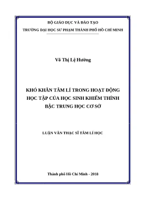 Luận văn thạc sĩ khó khăn tâm lí trong hoạt động học tập của học sinh khiếm thính bậc trung học cơ sở
