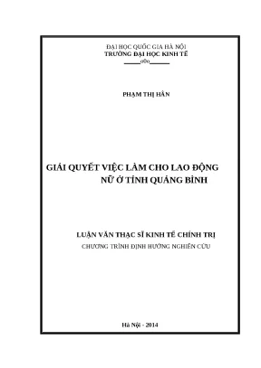 Luận văn giải quyết việc làm cho lao động nữ ở tỉnh quảng bình