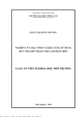 Nghiên cứu đặc tính và khả năng sử dụng bùn thải đô thị hà nội làm phân bón