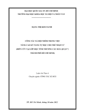 Công tác xã hội nhóm trong việc nâng cao kỹ năng tự học cho trẻ nhập cư điển cứu tại lớp học tình thương cầu hàn quận 7 thành phố hồ chí minh