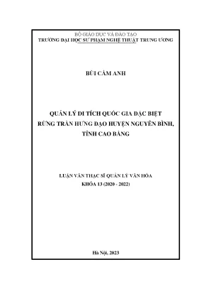 Quản lý di tích quốc gia đặc biệt rừng trần hưng đạo huyện nguyên bình tỉnh cao bằng