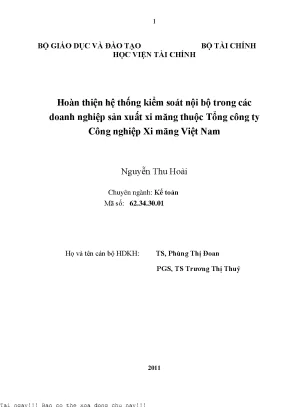 Hoàn thiện hệ thống kiểm soát nội bộ trong các doanh nghiệp sản xuất xi măng thuộc tổng công ty công nghiệp xi măng việt nam