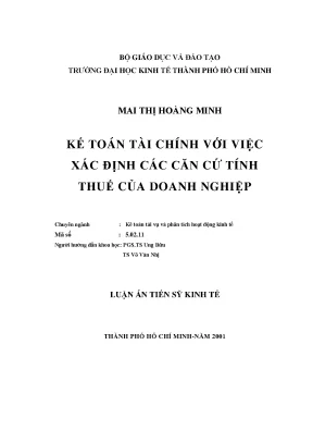 Luận văn thạc sĩ kế toán tài chính với việc xác định các căn cứ tính thuế của doanh nghiệp luận án tiến sĩ