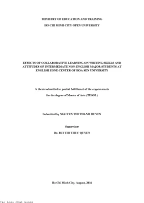 Effects of collaborative learning on writing skills and attitudes of intermediate non english major students at english zone center of hoa sen university