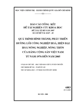 Quá trình hình thành phát triển đường lối công nghiệp hóa hiện đại hóa nông nghiệp nông thôn của đảng công sản việt nam từ năm 1976 đến năm 2005