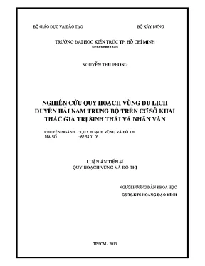 Nghiên cứu quy hoạch vùng du lịch duyên hải nam trung bộ trên cơ sở khai thác giá trị sinh thái và nhân văn