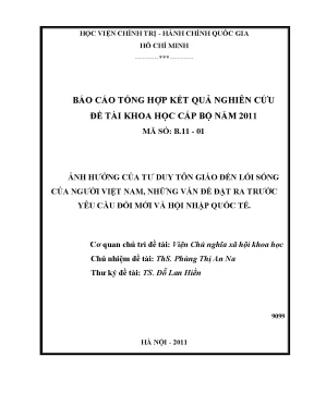 Ảnh hưởng của tư duy tôn giáo đến lối sống của người việt nam những vấn đề đặt ra trước yêu cầu đổi mới và hội nhập quốc tế