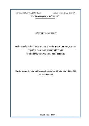 Phát triển năng lực tư duy phản biện cho học sinh trong dạy học thơ trữ tình ở trường trung học phổ thông