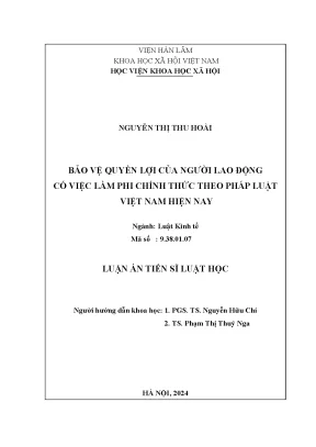 Bảo vệ quyền lợi của người lao động có việc làm phi chính thức theo pháp luật việt nam hiện nay