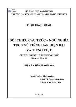 Luận án tiến sĩ lý luận ngôn ngữ đối chiếu cấu trúc ngữ nghĩa tục ngữ tiếng hán hiện đại và tiếng việt