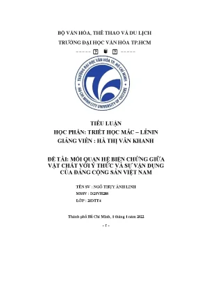 Đề tài mối quan hệ biện chứng giữa vật chất với ý thức và sự vận dụng của đảng cộng sản việt