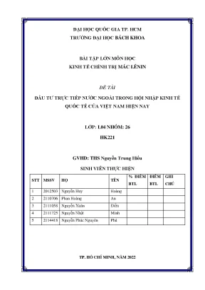 Đề tài đầu tư trực tiếp nước ngoài trong hội nhập kinh tế quốc tế của việt nam hiện nay