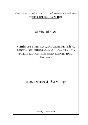 Nghiên cứu tình trạng đặc điểm sinh thái và bảo tồn loài trĩ sao rheinardia ocellata elliot 1871 tại khu bảo tồn thiên nhiên kon chư răng tỉnh gia lai