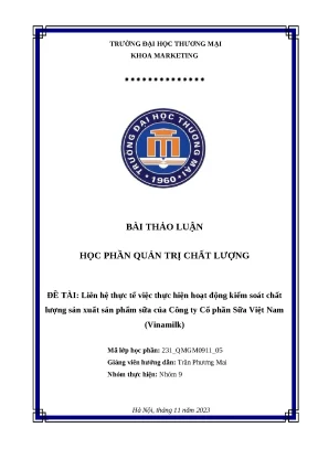 Đề tài liên hệ thực tế việc thực hiện hoạt động kiểm soát chất lượng sản xuất sản phẩm sữa của công ty cổ phần sữa việt nam vinamilk