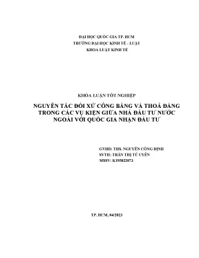 Nguyên tắc đối xử công bằng và thỏa đáng trong các vụ kiện giữa nhà đầu tư nước ngoài với quốc gia nhận đầu tư