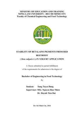 Luận văn thạc sĩ công nghệ thực phẩm stability of betalains pigments from red beetroot beta vulgaris l in yogurt application