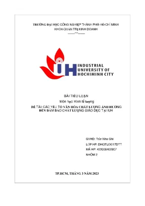 Đề tài các yếu tố văn hóa chất lượng ảnh hưởng đến đảm bảo chất lượng giáo dục tại iuh