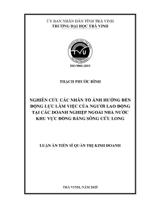 Nghiên cứu các nhân tố ảnh hưởng đến động lực làm việc của người lao động tại các doanh nghiệp ngoài nhà nước khu vực đồng bằng sông cửu long
