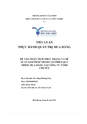 Đề tài phân tích thực trạng và đề xuất giải pháp nhằm cải thiện quy trình mua hàng tại công ty tnhh chutex