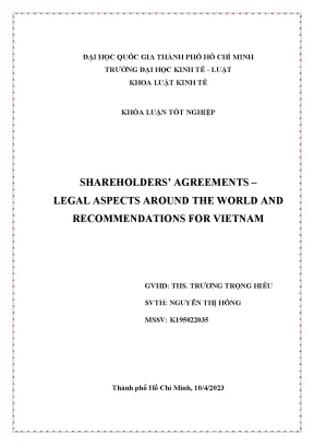 Shareholders agreements legal aspects around the world and recommendations for vietnam