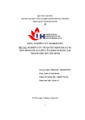 Đề tài nghiên cứu về quyết định mua các sản phẩm mì ăn liền của khách hàng tại thành phố hồ chí minh