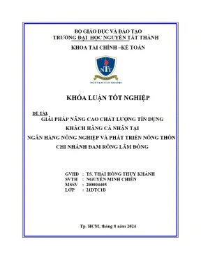 Giải pháp nâng cao chất lượng tín dụng khách hàng cá nhân tại ngân hàng nông nghiệp và phát triển nông thôn chi nhánh đam rông lâm đồng