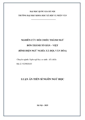 Nghiên cứu đối chiếu thành ngữ bốn thành tố hàn việt bình diện ngữ nghĩa xã hội văn hóa