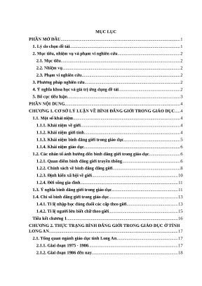 Thực trạng bình đẳng giới trong giáo dục ở tỉnh long an